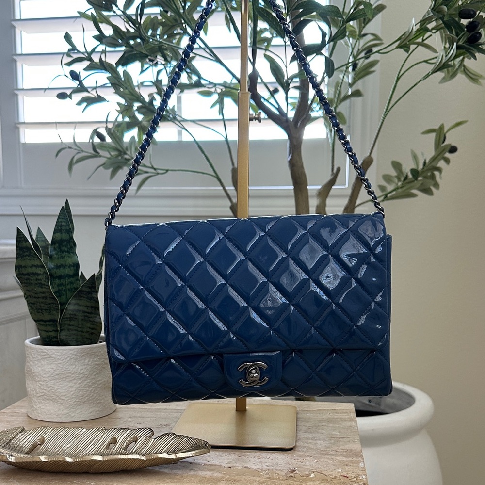 Chanel Blue Patent Quilted Shoulder Bag/clutch